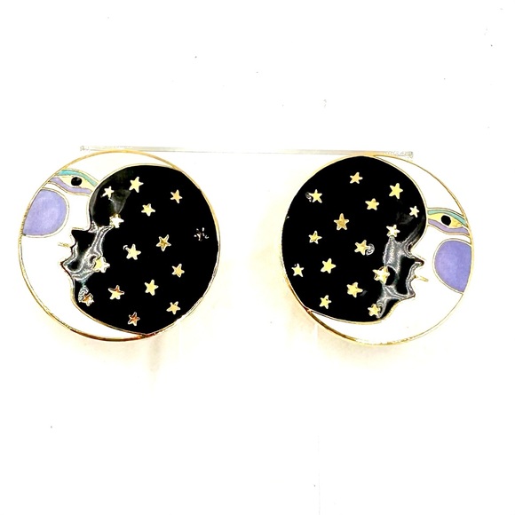 Laurel Burch Moon Face Enamel Earrings Vintage Retired - Picture 3 of 6